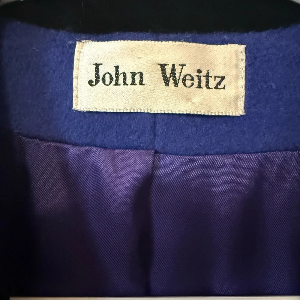 John Weitz Vintage Vibes 60s Inspired Sapphire Blue Wool Women's Pea Coat - Picture 2 of 16
